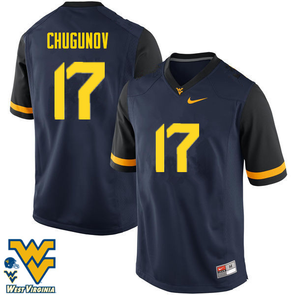 NCAA Men's Mitch Chugunov West Virginia Mountaineers Navy #17 Nike Stitched Football College Authentic Jersey BZ23D65UO